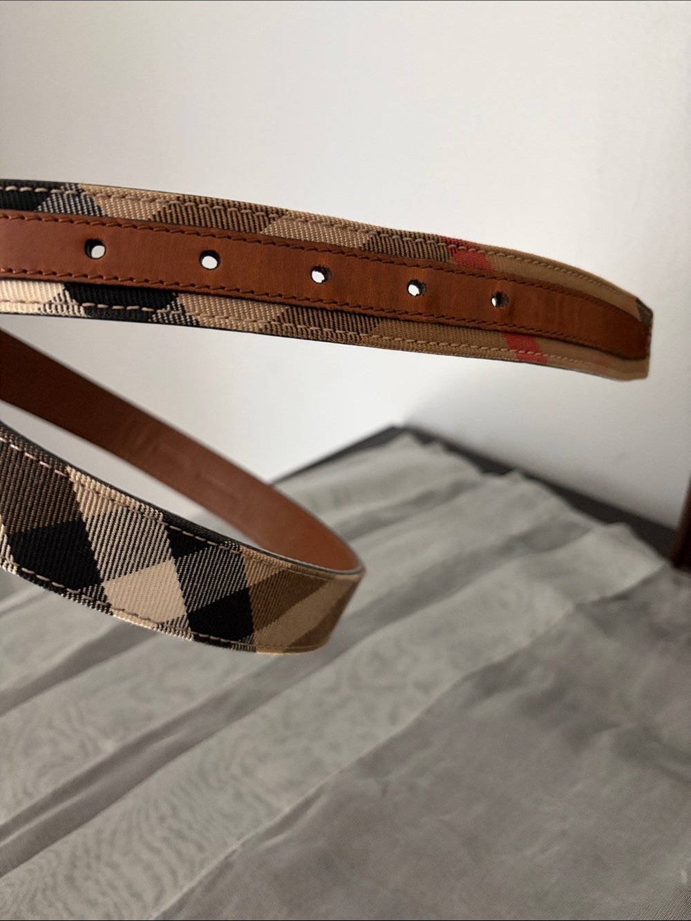 Burberry Brown Leather & Canvas Belt with Gold Buckle - Picture 6 of 8